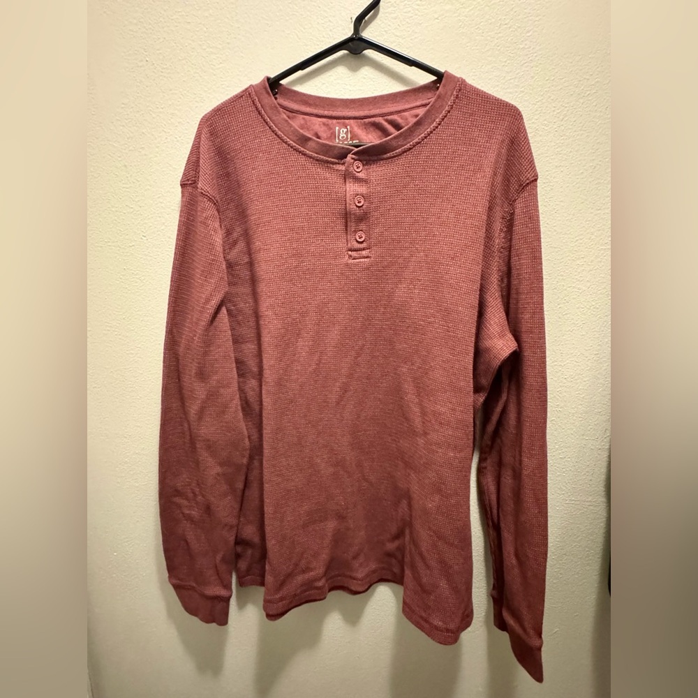 Men's Henley Long Sleeve Shirt in Rust 2XL george